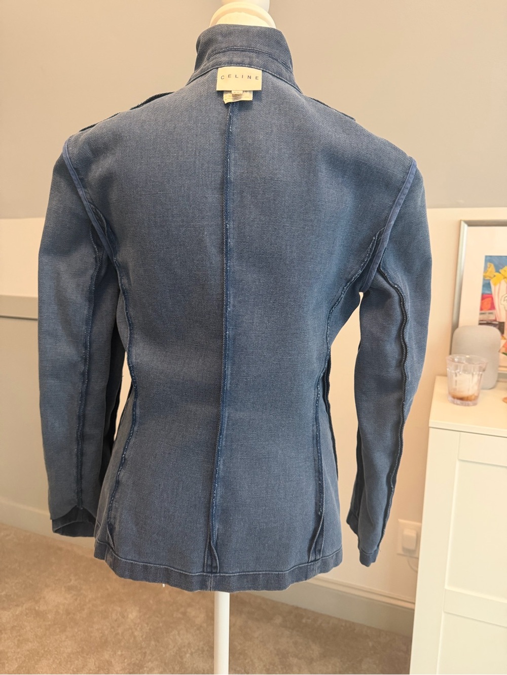 Vintage CELINE Blue Denim Canvas Jacket Blazer Contrast Stitch Made in France 38 - Picture 5 of 9